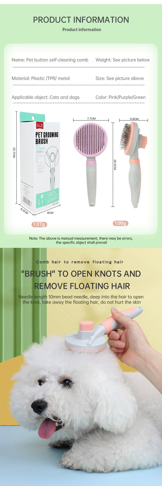 Pet Grooming Brush Self Cleaning Automatically Dog Cat Slicker Brush Remove Dog Hairs Pet Comb eprolo