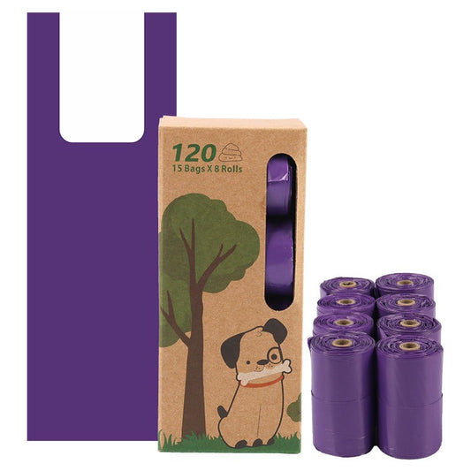 Biodegradable purple pet vest bag with roll up pet garbage bag and fecal collection bag eprolo