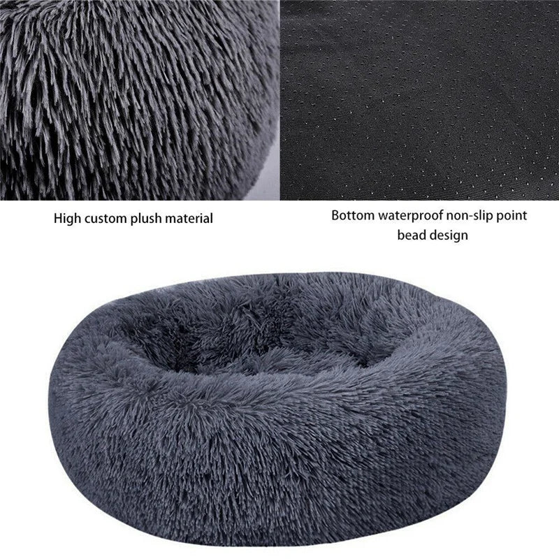Large Plush Donut Pet Bed for Dogs & Cats – 100CM Anti-Anxiety Round Calming Bed
