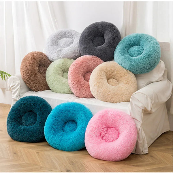 Large Plush Donut Pet Bed for Dogs & Cats – 100CM Anti-Anxiety Round Calming Bed