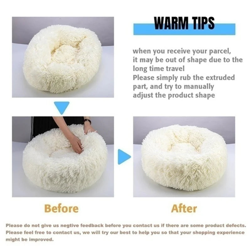 Large Plush Donut Pet Bed for Dogs & Cats – 100CM Anti-Anxiety Round Calming Bed