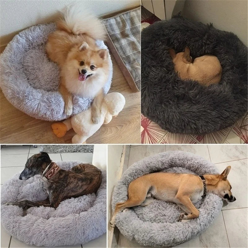 Large Plush Donut Pet Bed for Dogs & Cats – 100CM Anti-Anxiety Round Calming Bed