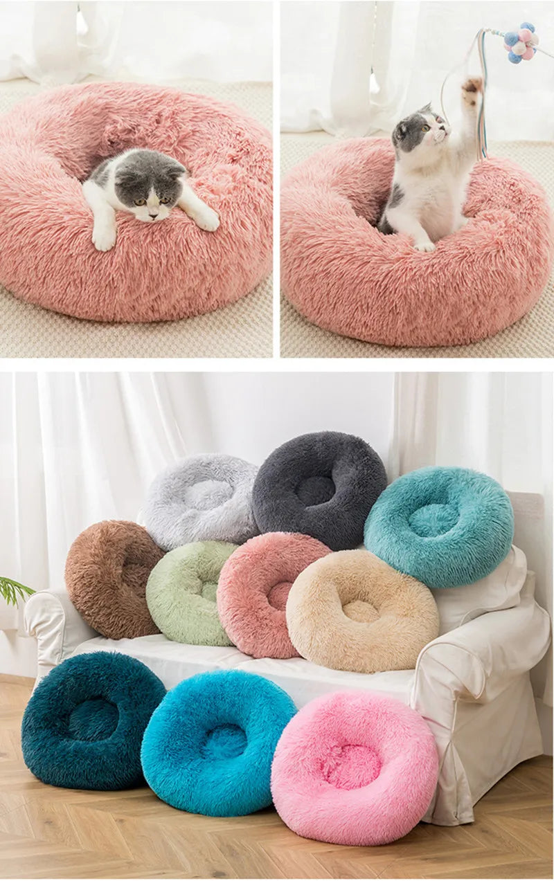 Large Plush Donut Pet Bed for Dogs & Cats – 100CM Anti-Anxiety Round Calming Bed