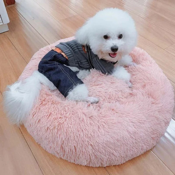 Large Plush Donut Pet Bed for Dogs & Cats – 100CM Anti-Anxiety Round Calming Bed