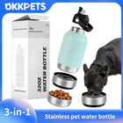 3-in-1 Stainless Steel Dog Water Bottle & Feeder (32oz/1L) - Large Capacity Travel Bowl for Hiking & Walking