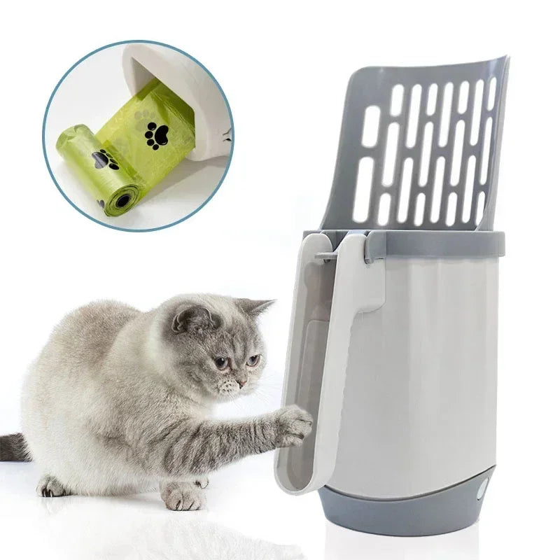 Cat Litter Scoop with Refill Bag – Long Handle Litter Shovel for Easy Cleaning