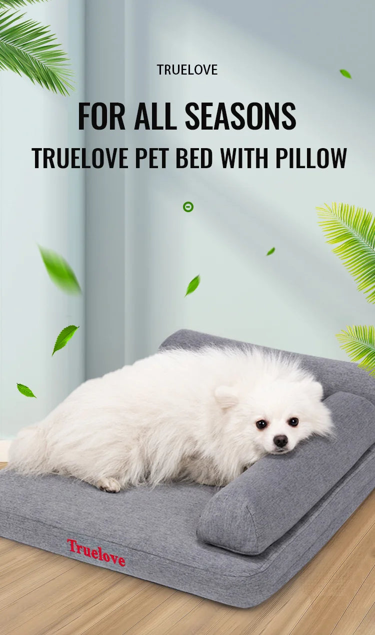 Truelove Orthopedic Memory Foam Dog Bed – 100% Linen Fabric Calming Bed with Removable Pillow & Washable Cover
