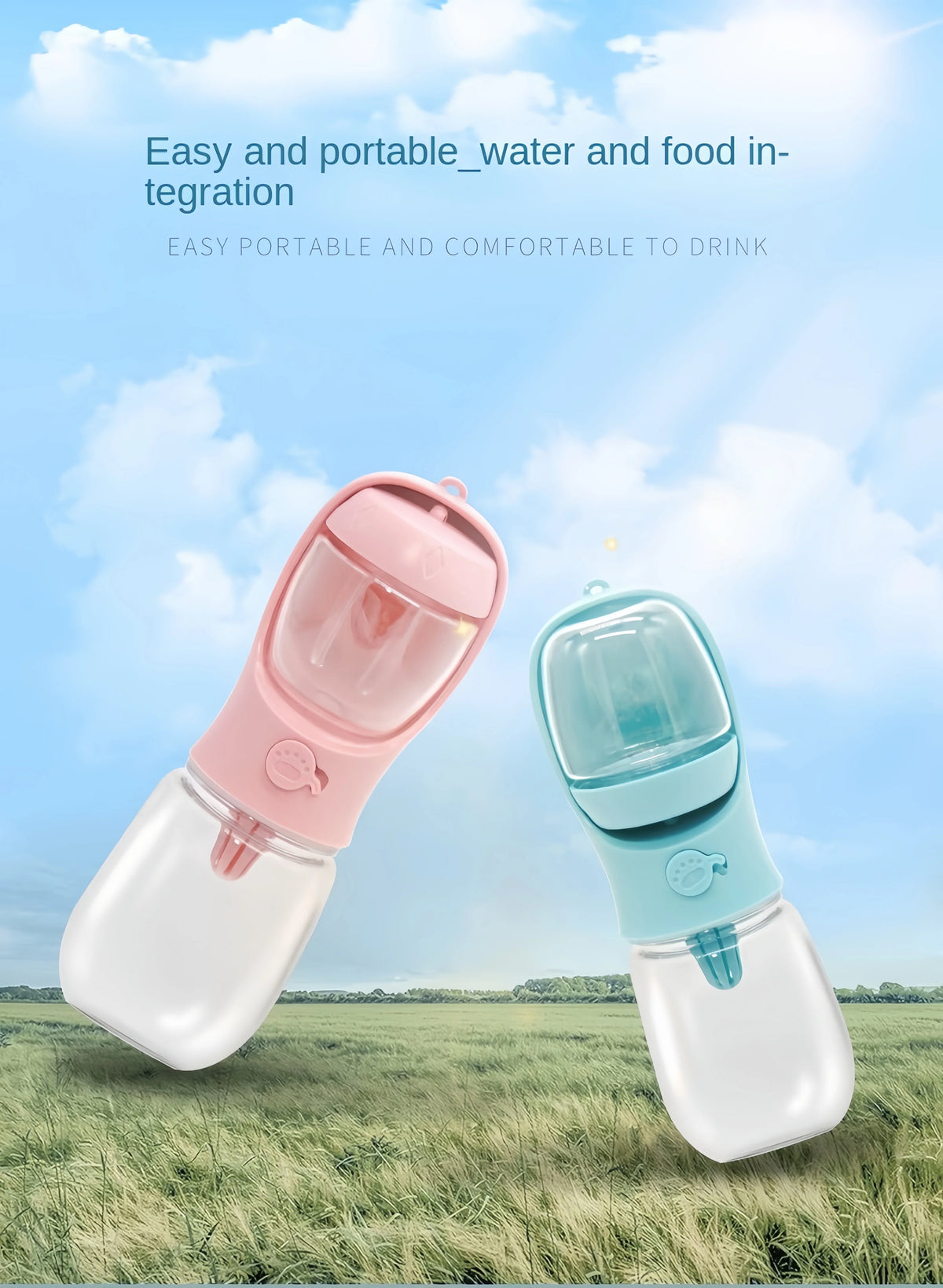 2-in-1 Portable Dog Water Bottle with Food Storage – Travel Feeder Bowl for Puppies & Small Dogs