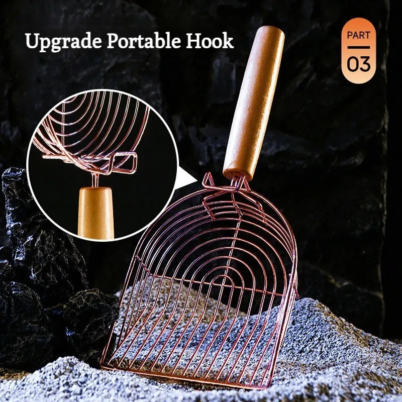 Stainless Steel Cat Litter Scoop with Hook – Premium Metal Self-Cleaning Sifting Shovel