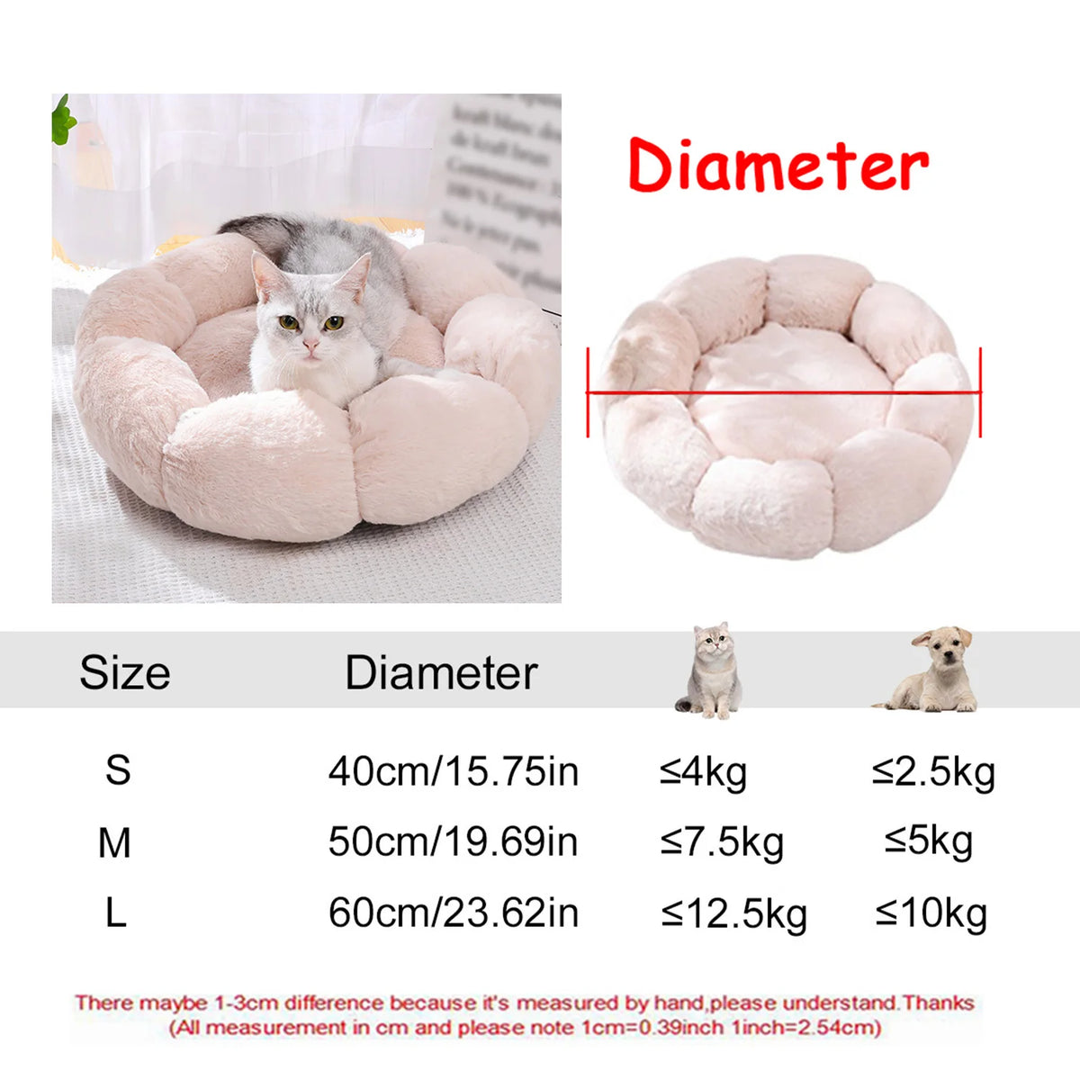 Calming Donut Dog Bed & Cat Cushion - Ultra Soft Plush Anti-Anxiety Pet Bed with Non-Slip Bottom