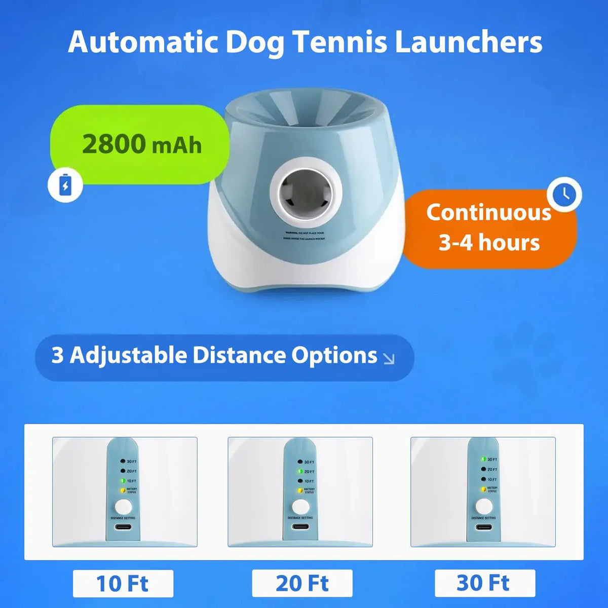 Automatic Dog Ball Launcher with 3 Distance Settings - Interactive Fetch Toy with 58mm ETPU Tennis Balls