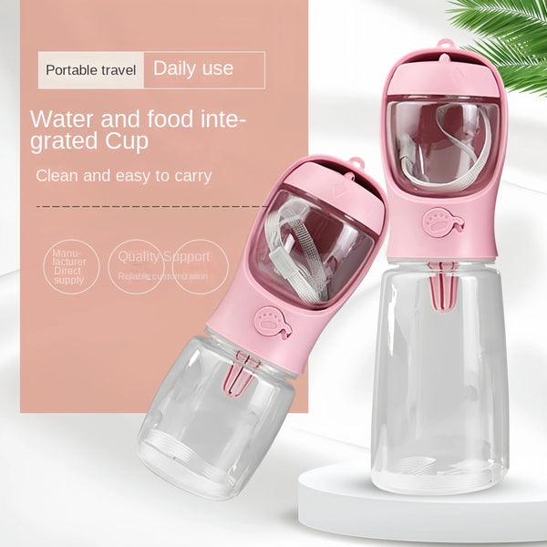 2-in-1 Portable Dog Water Bottle with Food Storage – Travel Feeder Bowl for Puppies & Small Dogs
