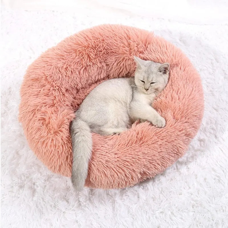 Calming Donut Dog Bed & Cat Cushion - Ultra Soft Plush Anti-Anxiety Pet Bed with Non-Slip Bottom