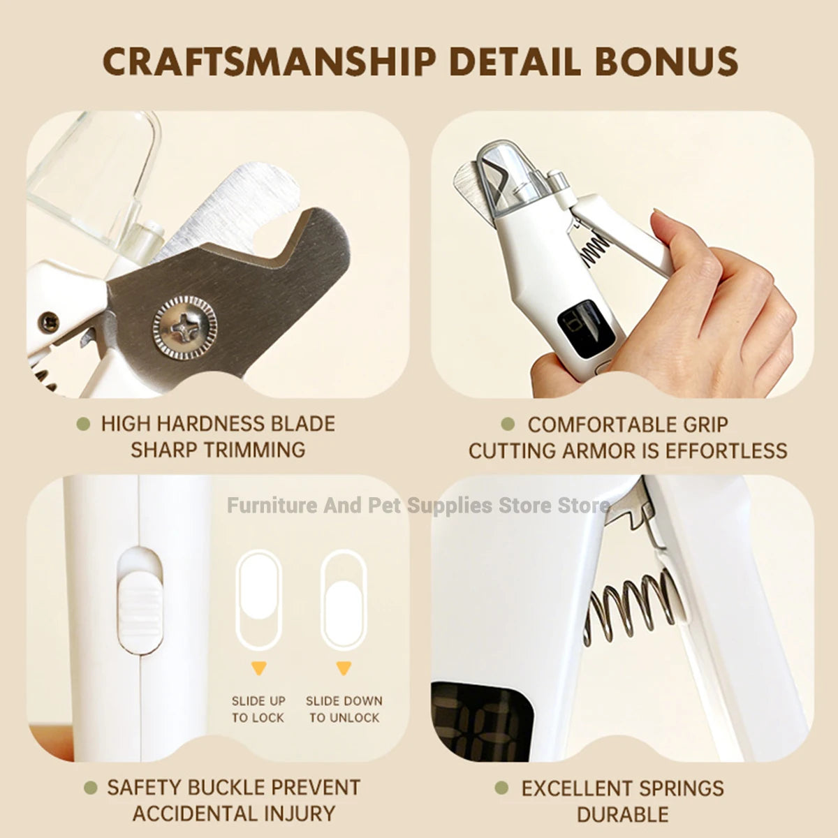 Safe 2-in-1 Dog & Cat Nail Clipper with Diamond Grinder - USB Type-C Rechargeable