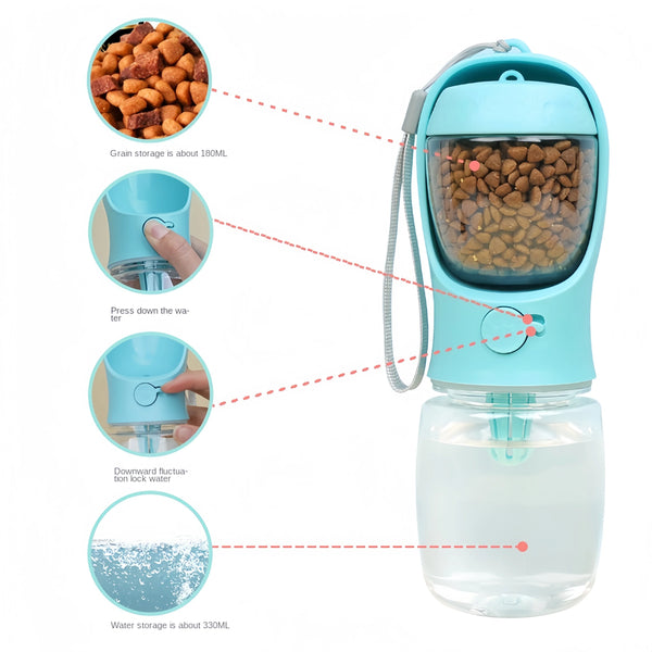 2-in-1 Portable Dog Water Bottle with Food Storage – Travel Feeder Bowl for Puppies & Small Dogs
