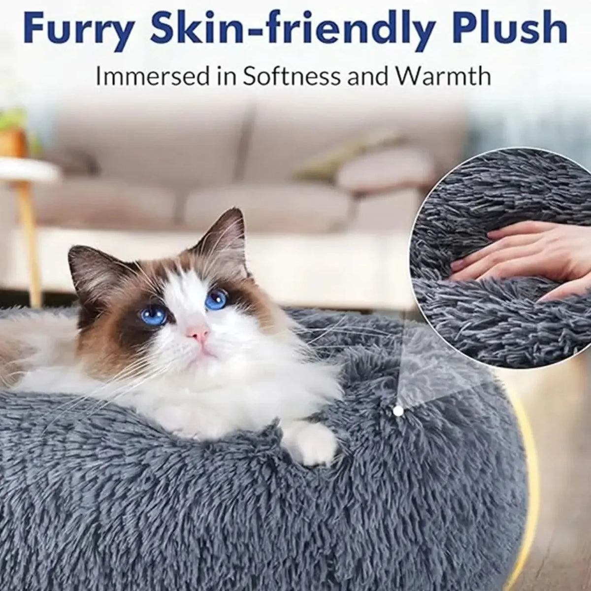 Calming Donut Dog Bed & Cat Cushion - Ultra Soft Plush Anti-Anxiety Pet Bed with Non-Slip Bottom