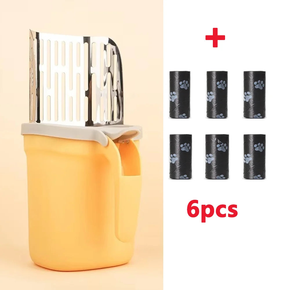 Stainless steel Cat Litter Shovel Scoop with Refill Bag for Pet Filter Toilet Picker Cat Supplies Cat Litter Box Self Cleaning