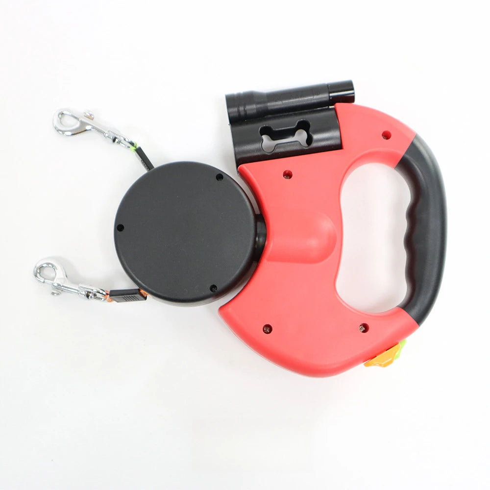 2-in-1 Retractable Dog Harness for Dual Dogs – Reflective Leash Dog Accessories with Built-in Flashlight & Anti-Tangle Clip