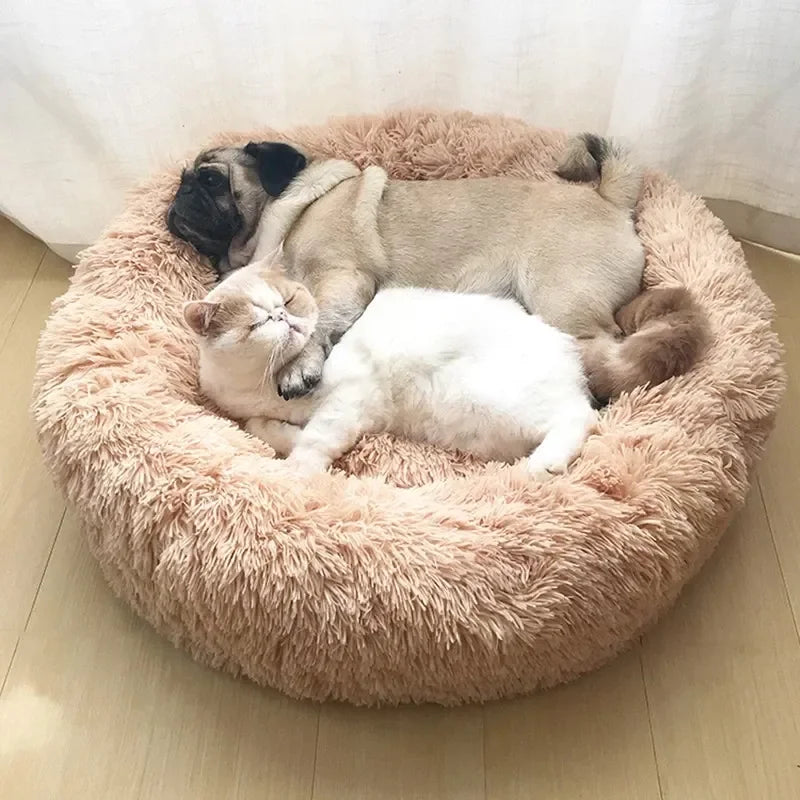 Calming Donut Dog Bed & Cat Cushion - Ultra Soft Plush Anti-Anxiety Pet Bed with Non-Slip Bottom