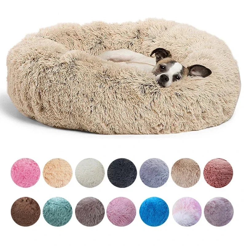 Calming Donut Dog Bed & Cat Cushion - Ultra Soft Plush Anti-Anxiety Pet Bed with Non-Slip Bottom