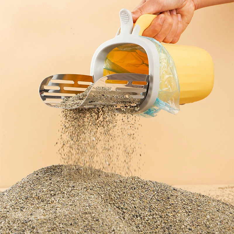 Stainless steel Cat Litter Shovel Scoop with Refill Bag for Pet Filter Toilet Picker Cat Supplies Cat Litter Box Self Cleaning