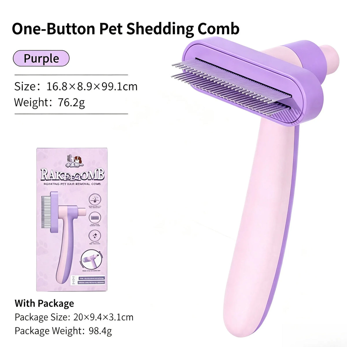 One-Button Pet Deshedding Comb for Dogs & Cats - Reduces Shedding Rake Brush