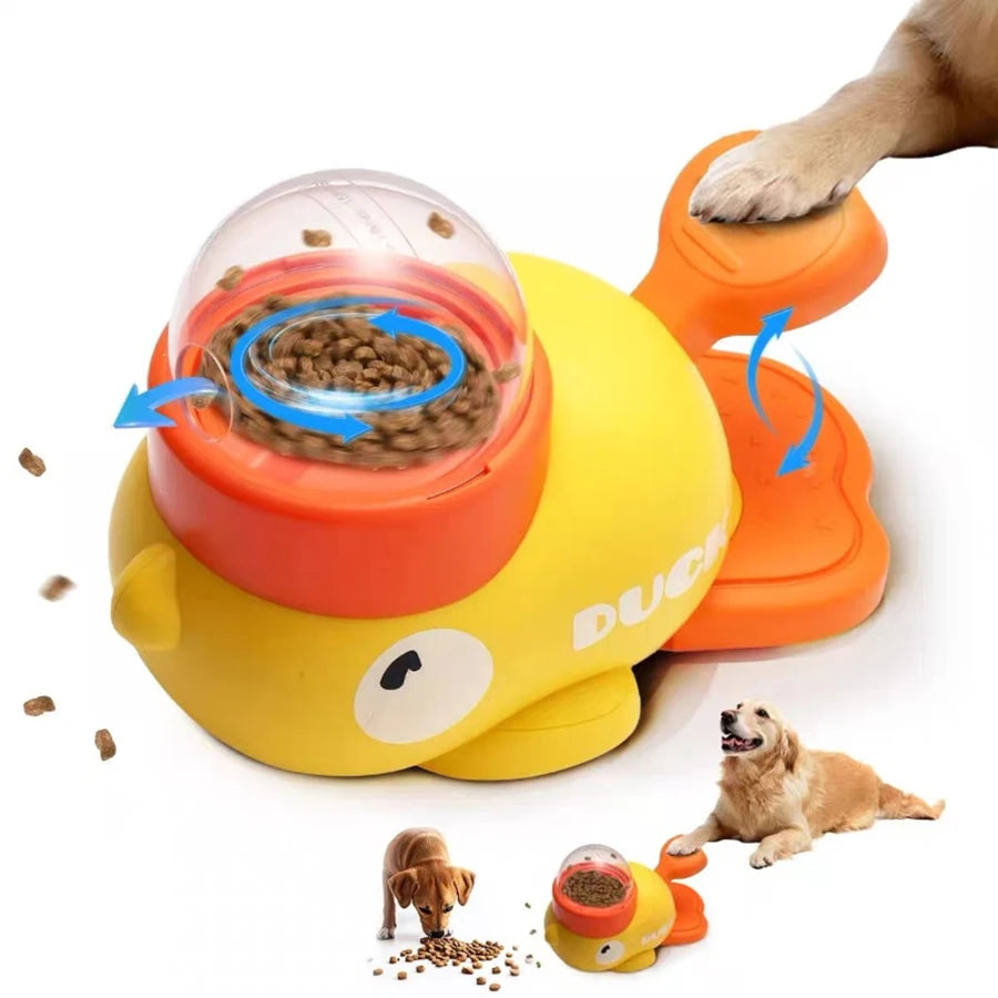 2-in-1 Interactive Dog Treat Dispenser & Slow Feeder - Cartoon Duck Paw-Pressed IQ Puzzle Toy