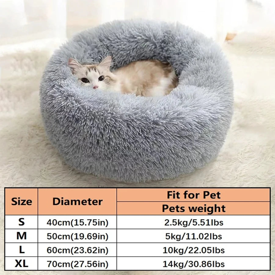 Soft Plush Donut Pet Bed for Cats & Small Dogs – Warm Faux Fur Calming Round Washable Bed