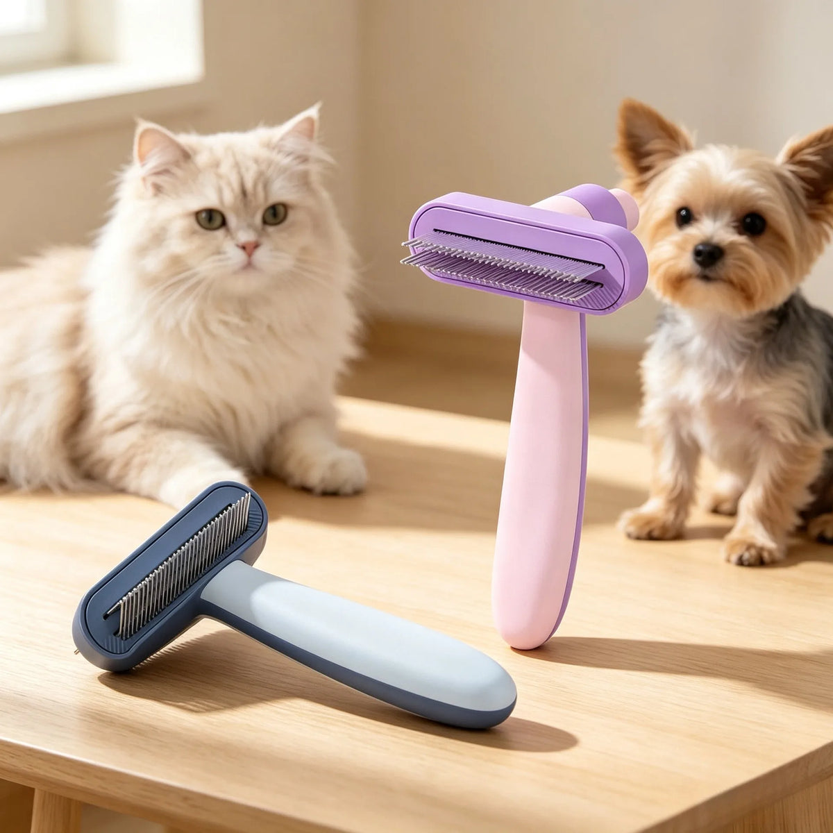 One-Button Pet Deshedding Comb for Dogs & Cats - Reduces Shedding Rake Brush
