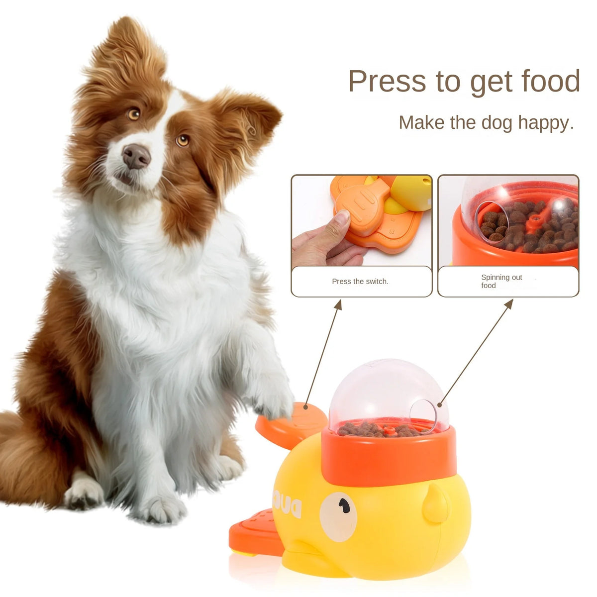 2-in-1 Interactive Dog Treat Dispenser & Slow Feeder - Cartoon Duck Paw-Pressed IQ Puzzle Toy