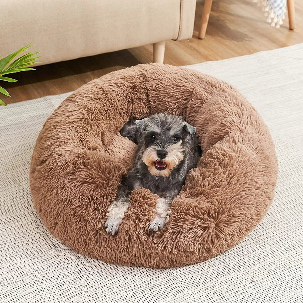 Calming Donut Dog Bed & Cat Cushion - Ultra Soft Plush Anti-Anxiety Pet Bed with Non-Slip Bottom