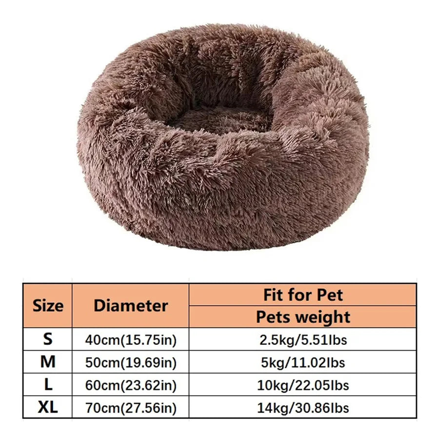 Soft Plush Donut Pet Bed for Cats & Small Dogs – Warm Faux Fur Calming Round Washable Bed