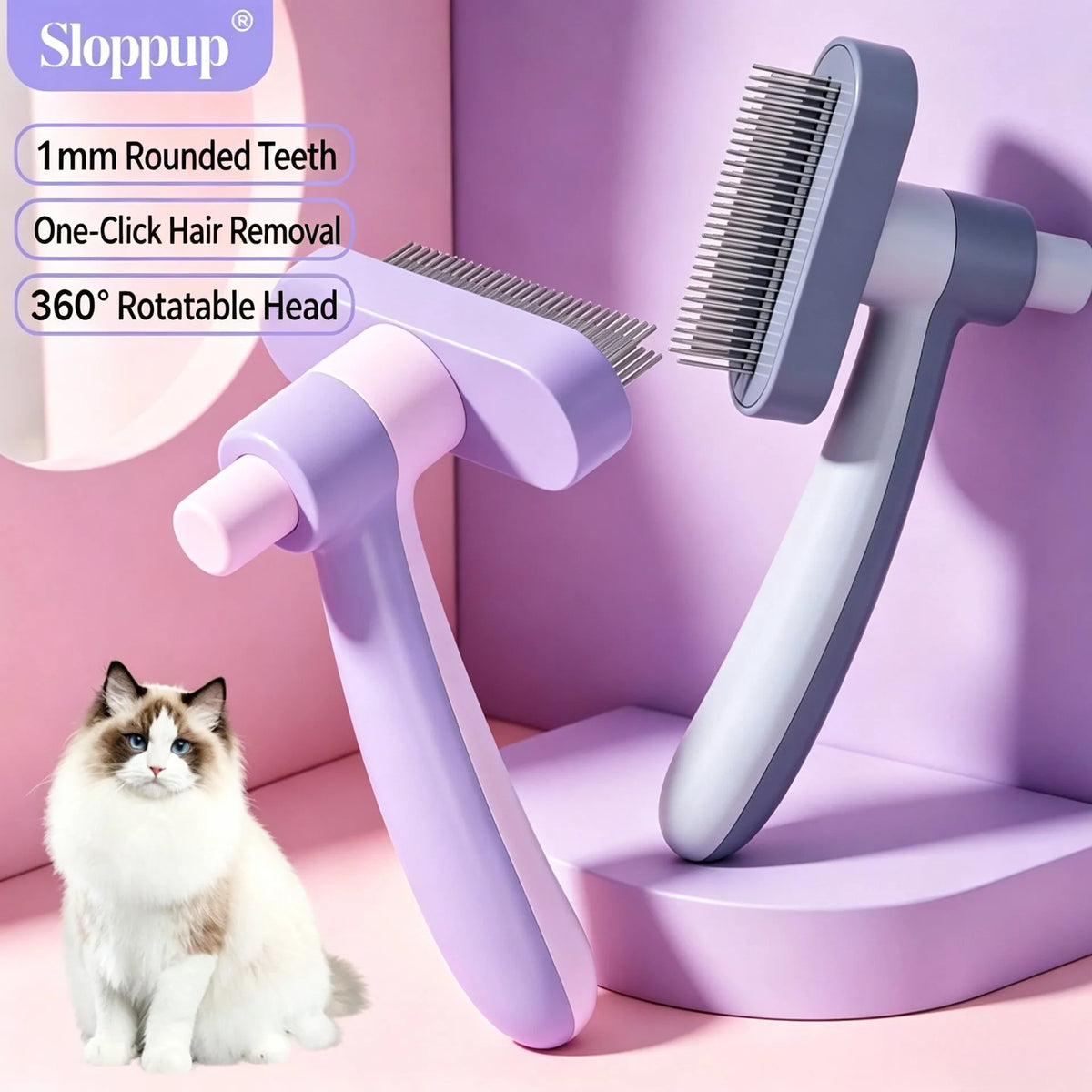 One-Button Pet Deshedding Comb for Dogs & Cats - Reduces Shedding Rake Brush