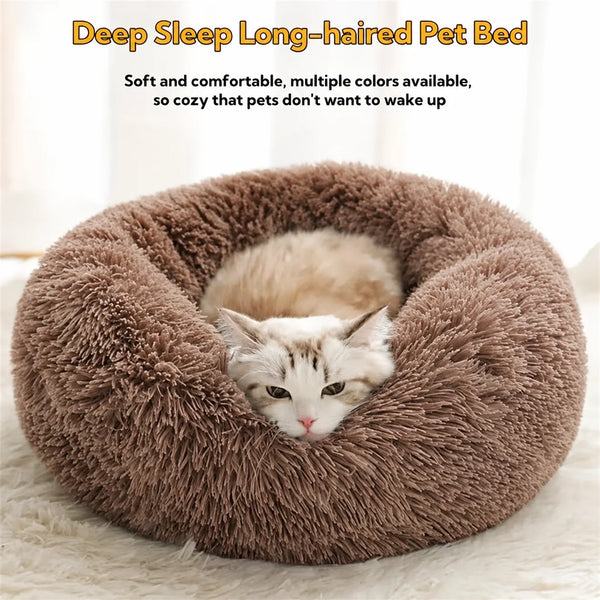Soft Plush Donut Pet Bed for Cats & Small Dogs – Warm Faux Fur Calming Round Washable Bed