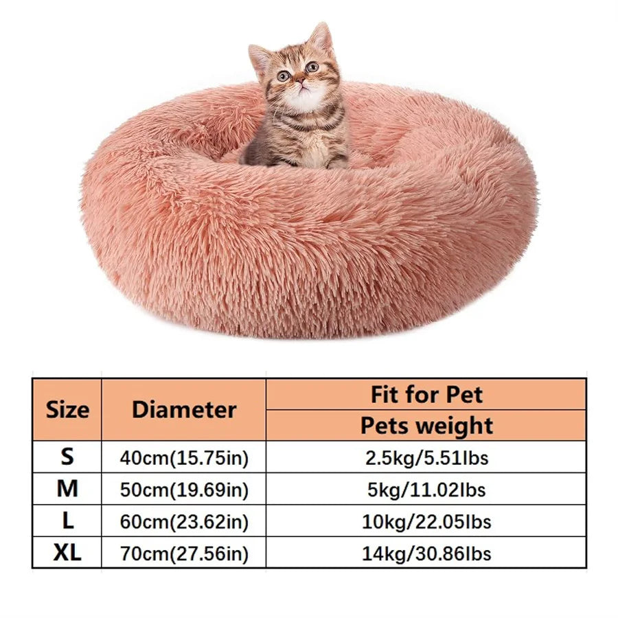 Soft Plush Donut Pet Bed for Cats & Small Dogs – Warm Faux Fur Calming Round Washable Bed
