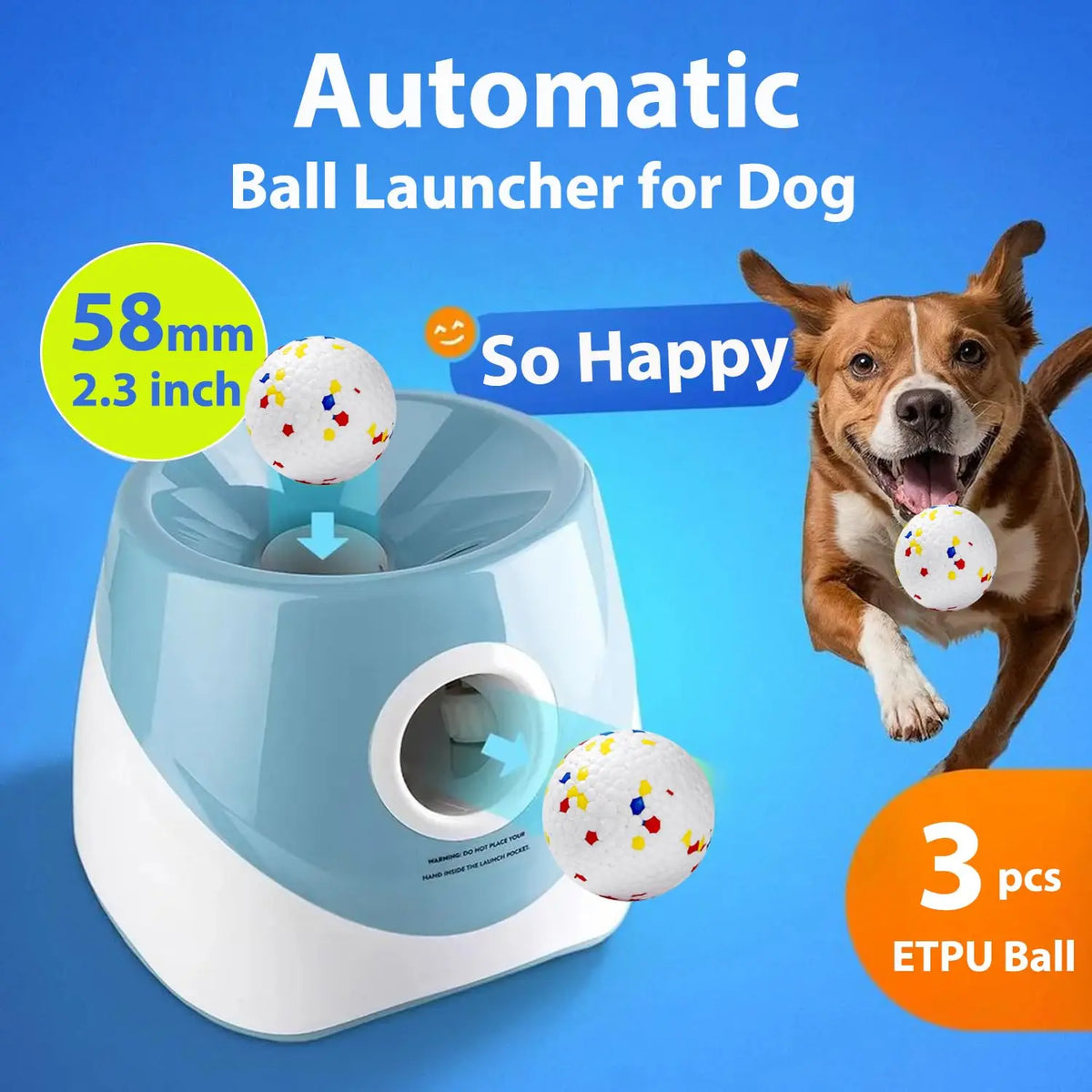 Automatic Dog Ball Launcher with 3 Distance Settings - Interactive Fetch Toy with 58mm ETPU Tennis Balls