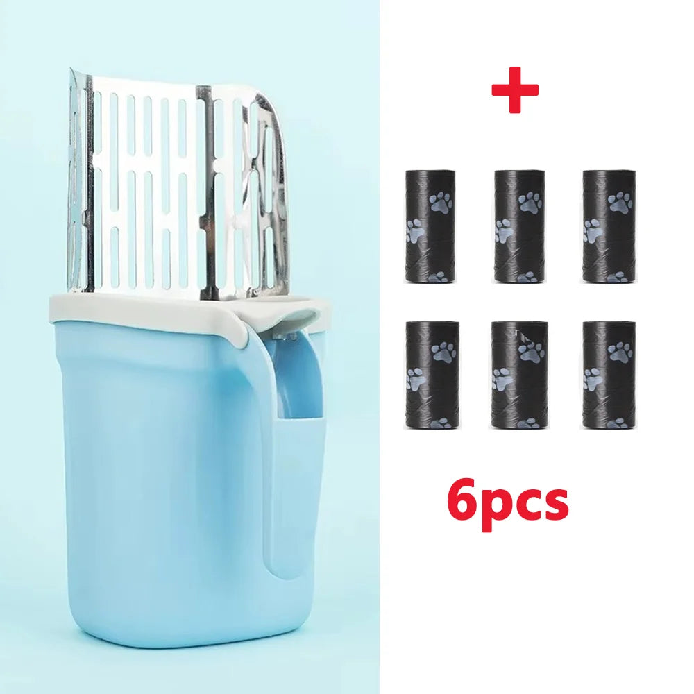 Stainless steel Cat Litter Shovel Scoop with Refill Bag for Pet Filter Toilet Picker Cat Supplies Cat Litter Box Self Cleaning