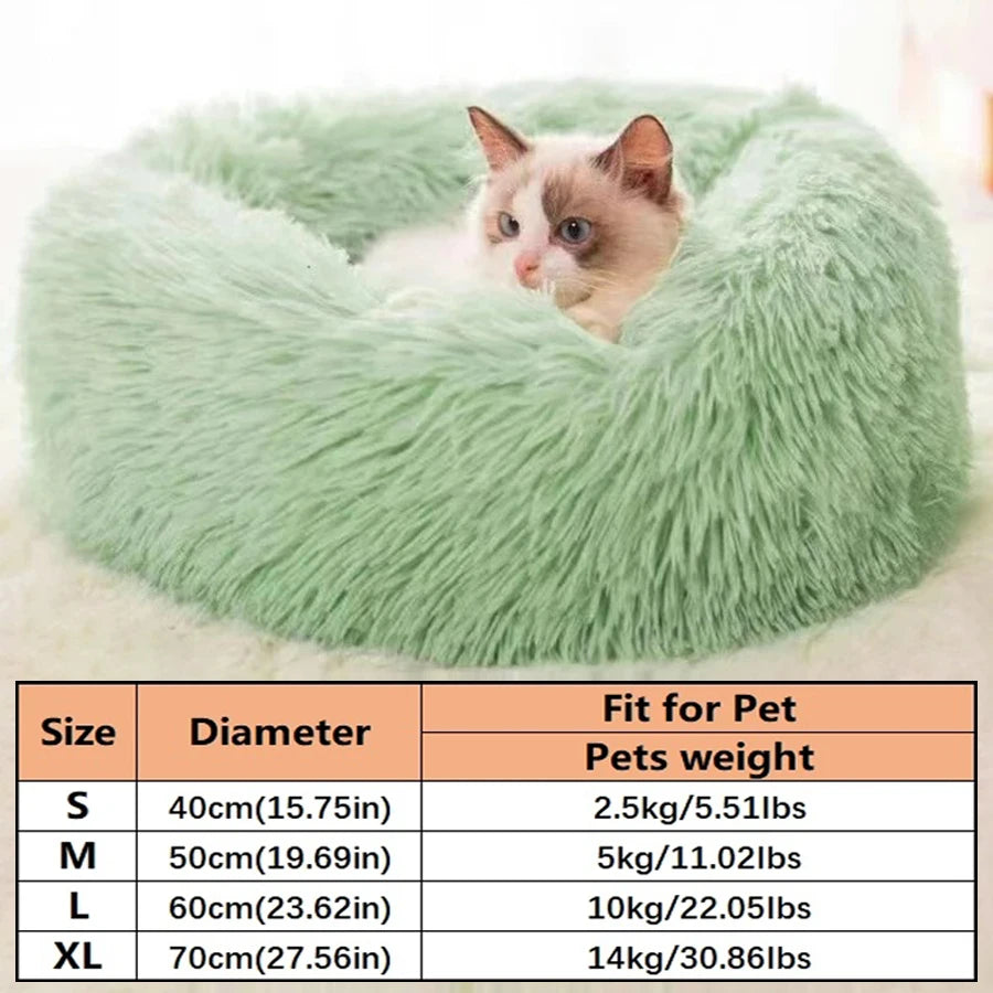 Soft Plush Donut Pet Bed for Cats & Small Dogs – Warm Faux Fur Calming Round Washable Bed