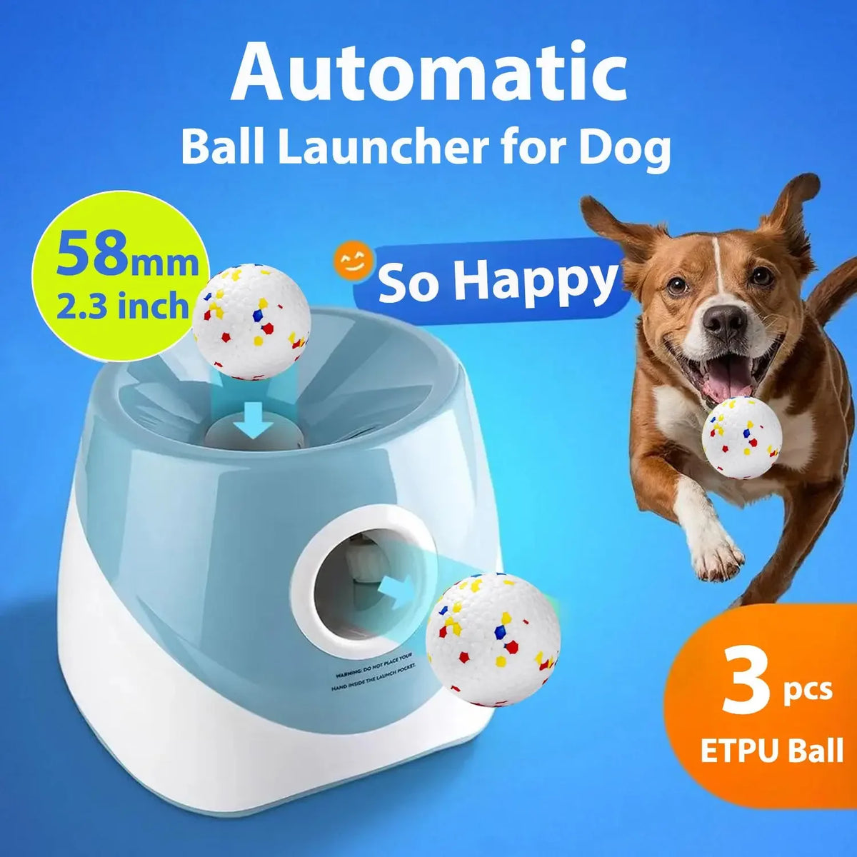 Automatic Dog Ball Launcher with 3 Distance Settings - Interactive Fetch Toy with 58mm ETPU Tennis Balls