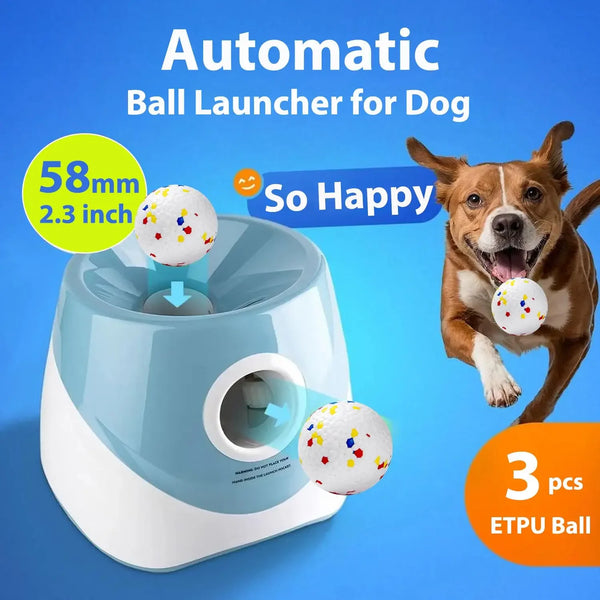 Automatic Dog Ball Launcher with 3 Distance Settings - Interactive Fetch Toy with 58mm ETPU Tennis Balls