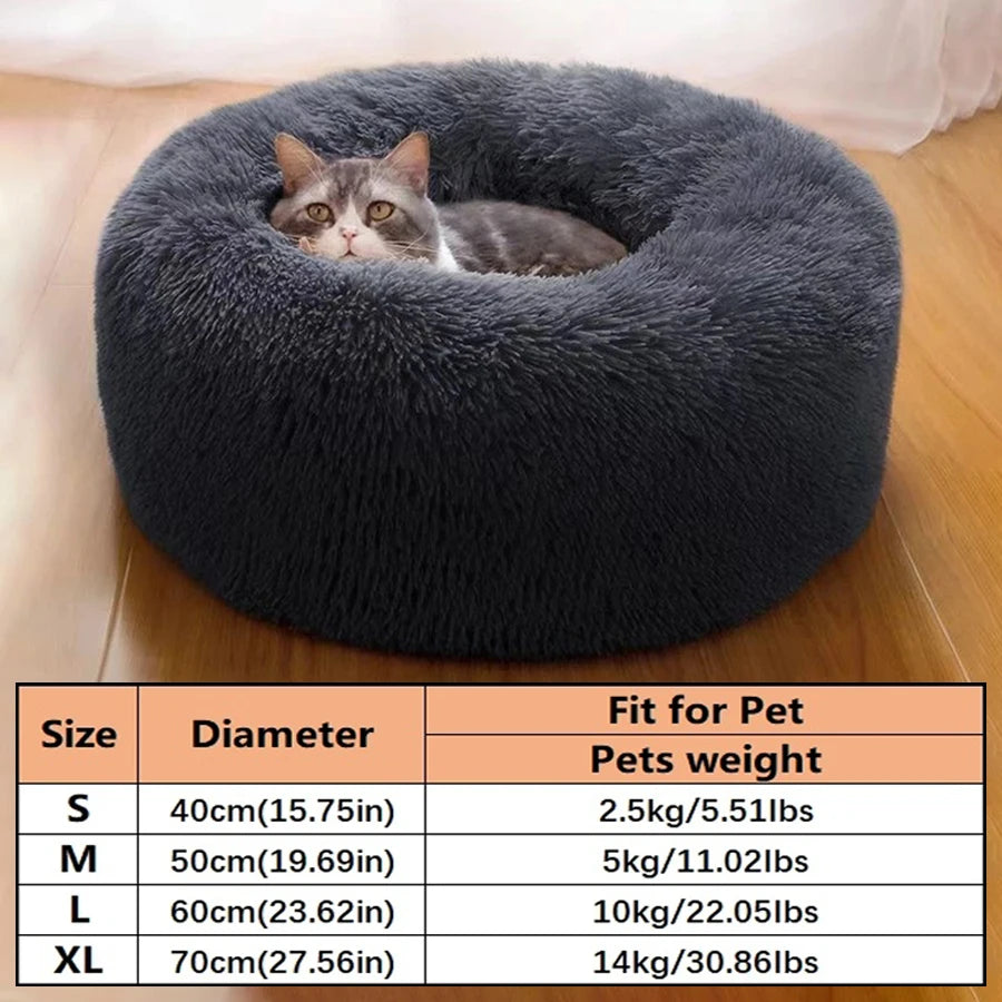 Soft Plush Donut Pet Bed for Cats & Small Dogs – Warm Faux Fur Calming Round Washable Bed