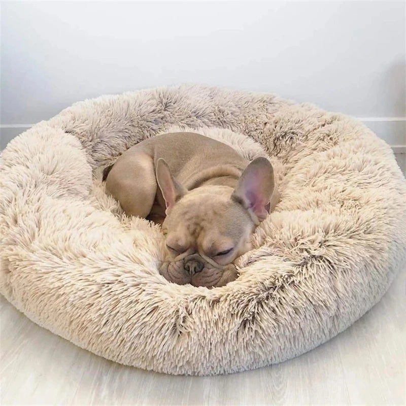 Calming Donut Dog Bed & Cat Cushion - Ultra Soft Plush Anti-Anxiety Pet Bed with Non-Slip Bottom