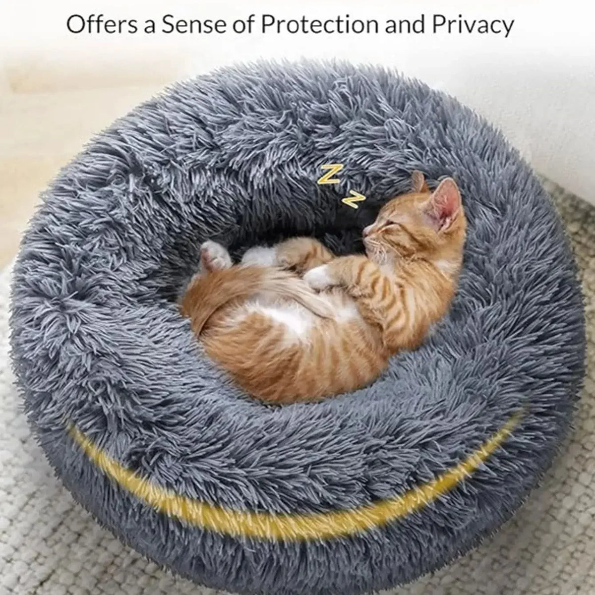 Calming Donut Dog Bed & Cat Cushion - Ultra Soft Plush Anti-Anxiety Pet Bed with Non-Slip Bottom