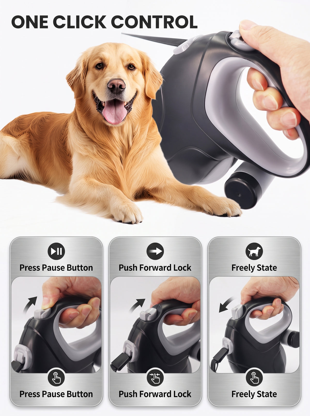 10M Heavy-Duty Retractable Dog Leash (110 lbs) with Waste Bag Dispenser – 360° Anti-Tangle