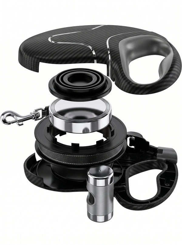10M Heavy-Duty Retractable Dog Leash (110 lbs) with Waste Bag Dispenser – 360° Anti-Tangle
