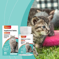 Cat Probiotic Supplement Tablets - Digestive & Gut Health Support with Vitamin B2 & Selenium, Immune, Skin & Vision Care, 80 Tablets
