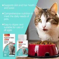Cat Probiotic Supplement Tablets - Digestive & Gut Health Support with Vitamin B2 & Selenium, Immune, Skin & Vision Care, 80 Tablets