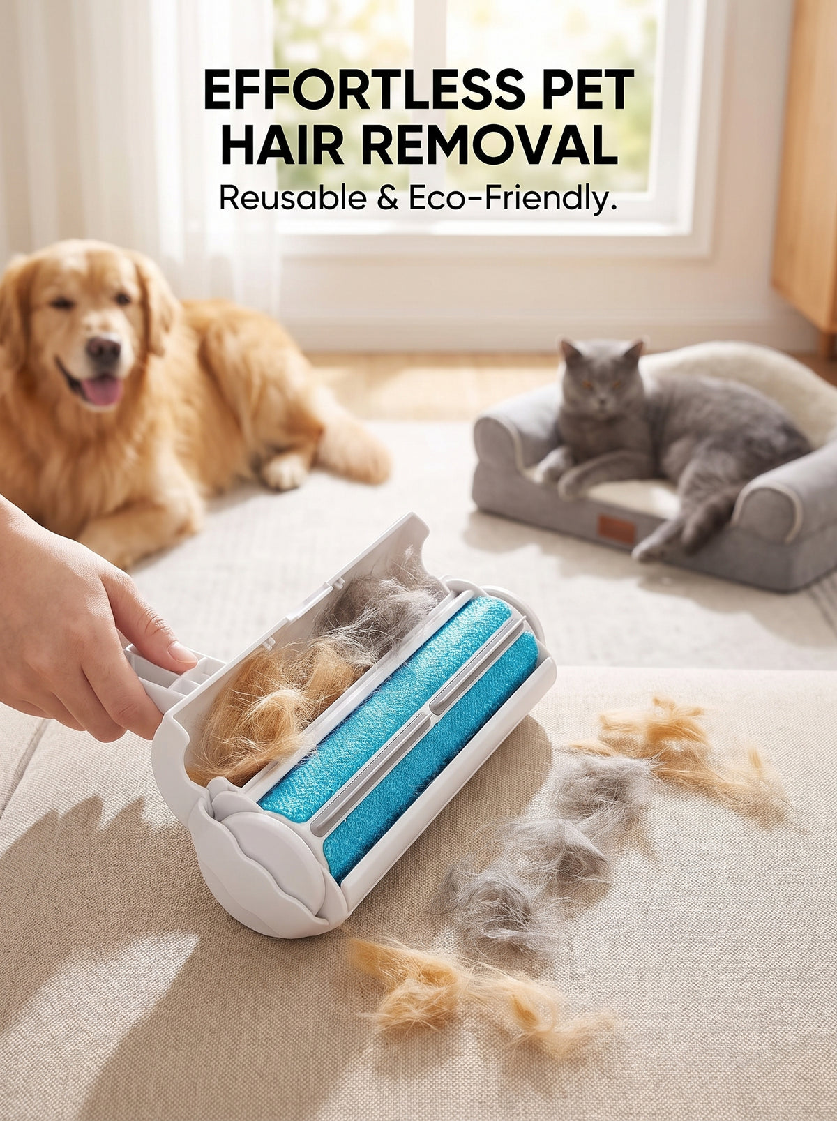 Reusable Pet Hair Remover Roller – Self-Cleaning Dog & Cat Fur Removal Tool for Furniture, Carpets, Bedding & Cars