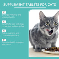 Cat Probiotic Supplement Tablets - Digestive & Gut Health Support with Vitamin B2 & Selenium, Immune, Skin & Vision Care, 80 Tablets