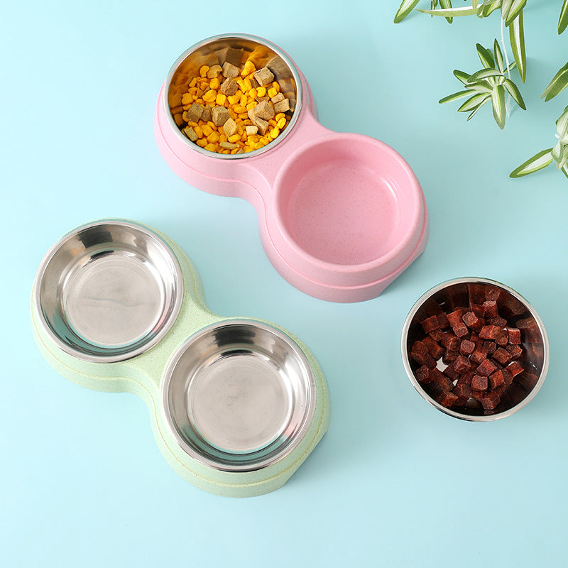 Double Pet Bowls for Food and Water | Stainless Steel Removable Dishes with No-Spill Station for Cats, Puppies, and Small Dogs